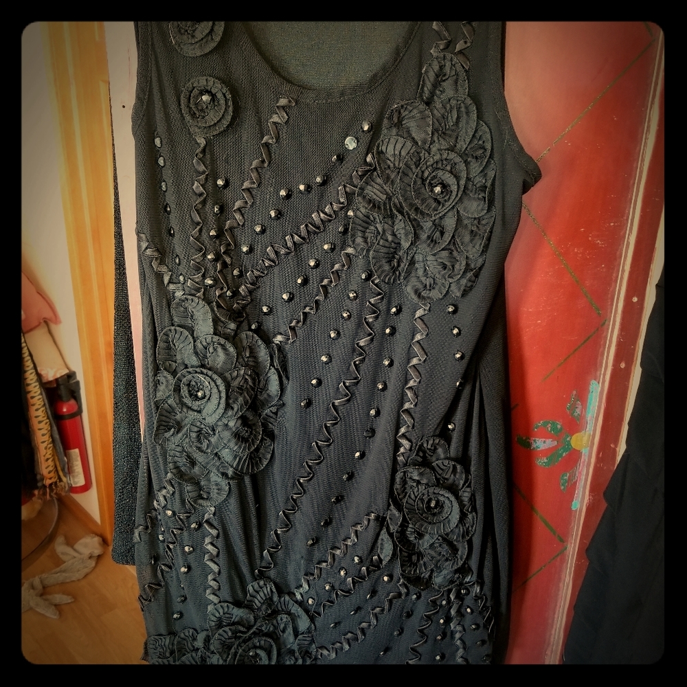 Black appliqued dress